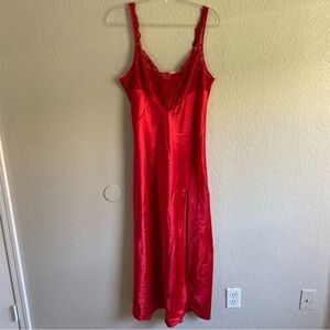 Victoria’s Secret Vintage Gold Label Red Satin Lace Maxi Lingerie Slip Dress